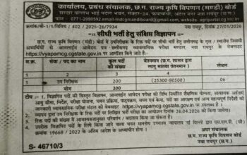छत्तीसगढ़ मंडी बोर्ड भर्ती 2026: 200 छत्तीसगढ़ मंडी उप निरीक्षक पदों पर सीधी भर्ती, आवेदन 06 फरवरी से, परीक्षा 26 अप्रैल 2026। पूरा सिलेबस, योग्यता और चयन प्रक्रिया यहाँ पढ़ें।